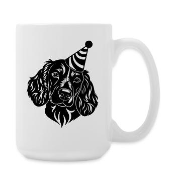 Dog with party hat - Large Mug 440 ml - white - Right