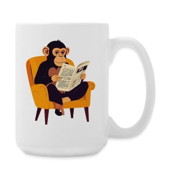 Affe liest Zeitung im Sessel lustiges Affen Motiv - Große Tasse 440 ml - Weiß - Rechts