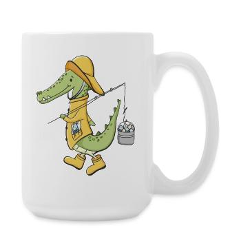 Crocodile angler in yellow coat - Large Mug 440 ml - white - Right