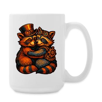 Steampunk Raccoon Cuddle - Large Mug 440 ml - white - Right