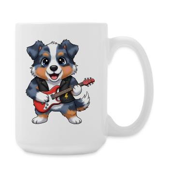 Rockender Hund mit Gitarre - Große Tasse 440 ml - Weiß - Rechts