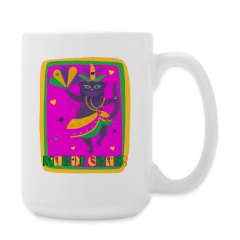 Mardi Gras tanzende Katze - Große Tasse 440 ml - Weiß - Rechts