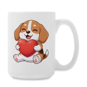 Süßer Beagle Hund Cartoon Herz Valentinstag - Große Tasse 440 ml - Weiß - Rechts