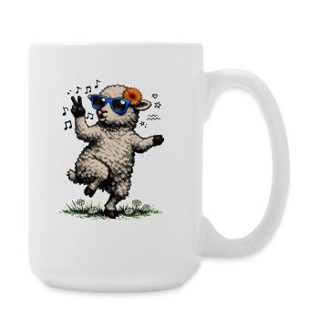 Lamb with sunglasses & flowers - Large Mug 440 ml - white - Right