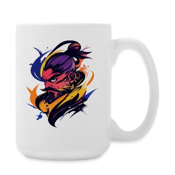 Samurai Krieger im Farbsturm Kung Fu Manga Motiv - Große Tasse 440 ml - Weiß - Rechts