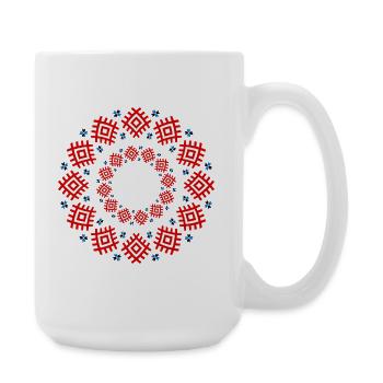 Ukrainisches Ethno-Ornament - Traditionelle rote u - Große Tasse 440 ml - Weiß - Rechts