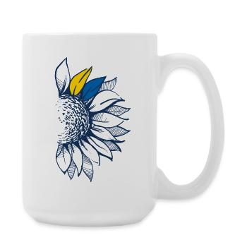 Minimalist Ukrainian Sunflower - Line Art - Large Mug 440 ml - white - Right