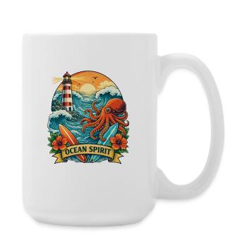 Ocean: Lighthouse, Waves and Octopus - Large Mug 440 ml - white - Right