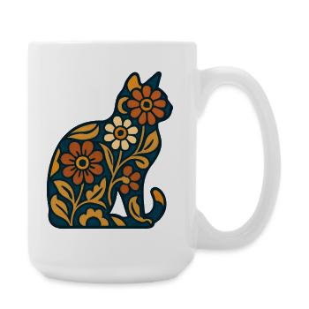 Floral cat silhouette in warmth - Large Mug 440 ml - white - Right