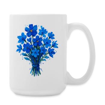 Blaues Aquarellbouquet - Große Tasse 440 ml - Weiß - Rechts