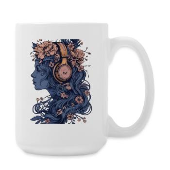 Frau mit Kopfhörer blau - Große Tasse 440 ml - Weiß - Rechts
