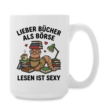 Bücherwurm Lesen Bücher Liebe - Große Tasse 440 ml - Weiß - Rechts