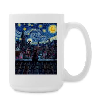 Nocturnal Cat Over Moonlit Town - Large Mug 440 ml - white - Right