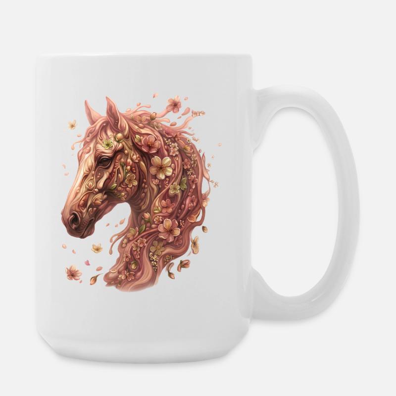 Tête de cheval flore avec des fleurs - Grande tasse 440 ml - blanc