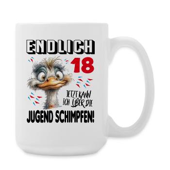 Endlich 18: Strauß Vogel Geburtstag Birthday - Große Tasse 440 ml - Weiß - Rechts