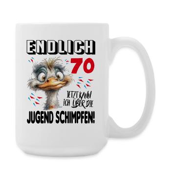 Endlich 70: Strauß Vogel Geburtstag Birthday - Große Tasse 440 ml - Weiß - Rechts