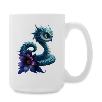 Blauer Drache mit Veilchenblume - Große Tasse 440 ml - Weiß - Rechts