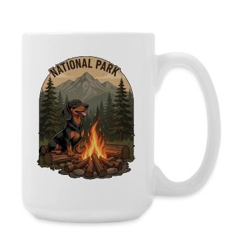 Vintage Dackel Camping – National Park Badge - Große Tasse 440 ml - Weiß - Rechts