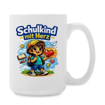 Schulkind mit Herz und vieles mehr - Große Tasse 440 ml - Weiß - Rechts