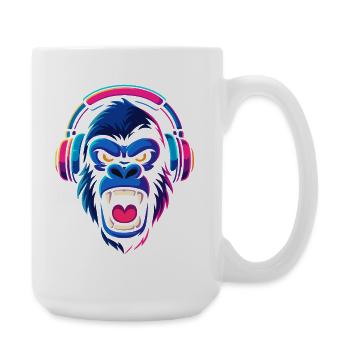 Neon Gorilla mit Kopfhörern - Große Tasse 440 ml - Weiß - Rechts