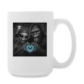 Bigfoot Sasquatch Alien Love Hand Sign - Large Mug 440 ml - white - Right