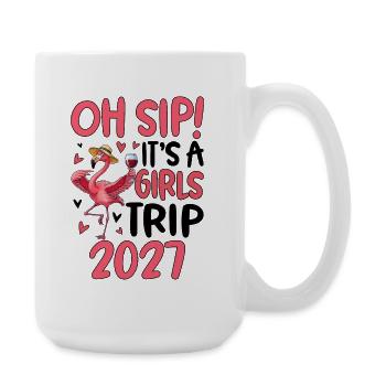 Flamingo with wine and hat - Large Mug 440 ml - white - Right
