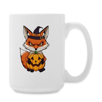 Renard d'Halloween avec citrouille : illustration de dessin animé - Grande tasse 440 ml - blanc - Droite