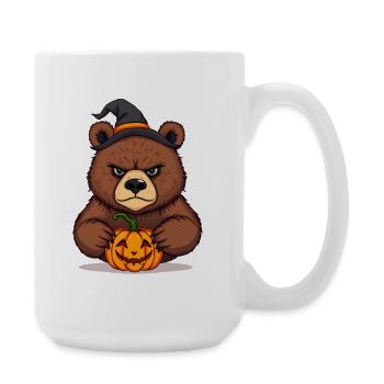 Halloween bear with pumpkin: cartoon illustration - Large Mug 440 ml - white - Right