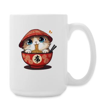 Japanese Ramen Eating Kitten - Large Mug 440 ml - white - Right