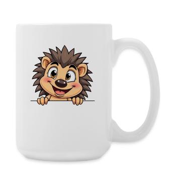 Cute hedgehog peeking out: cartoon animal illustration - Large Mug 440 ml - white - Right