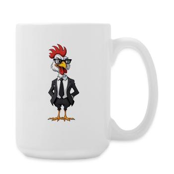 Rooster in black suit - funny animal design - Large Mug 440 ml - white - Right