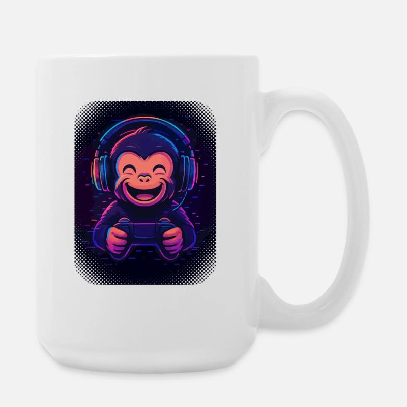 Cooler Affe mit Kopfhörern, Brille und Gamepad - Große Tasse 440 ml - Weiß