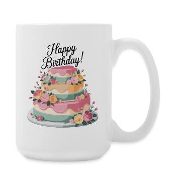 Gâteau d'anniversaire pastel avec décor floral - Grande tasse 440 ml - blanc - Droite