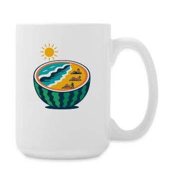 Coucher de soleil sur la plage, yoga, amoureux de pastèque - Grande tasse 440 ml - blanc - Droite