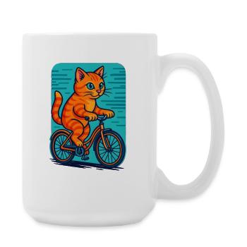 Playful Orange Cat Riding Bicycle Illustration - Large Mug 440 ml - white - Right