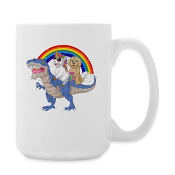 Dinosaurier Einhorn Golden Doodle Regenbögen Design - Große Tasse 440 ml - Weiß - Rechts
