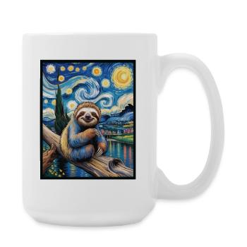 Faultier im Van Gogh Stil – Kunst trifft Chill - Große Tasse 440 ml - Weiß - Rechts