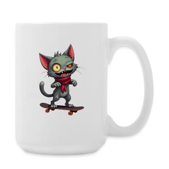 Creepy Skateboard Cat - Large Mug 440 ml - white - Right