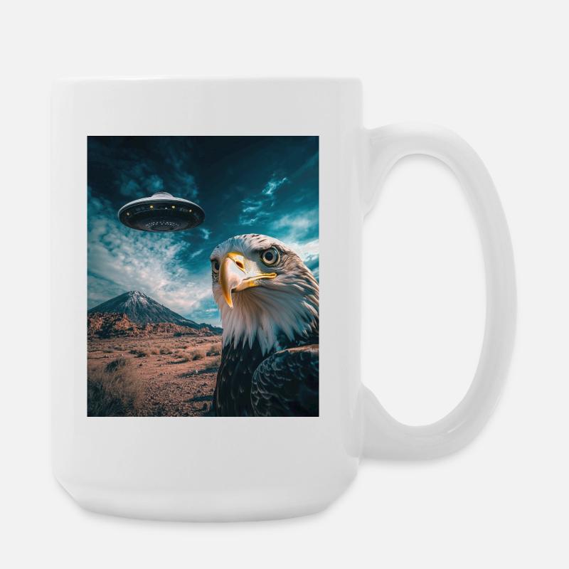 Eagle Selfie UFO - Large Mug 440 ml - white