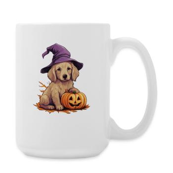 Halloween Hexenhut Kürbis Hund Golden Retriver - Große Tasse 440 ml - Weiß - Rechts