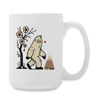Cute Yeti with Cherry Blossoms and Volcano - Large Mug 440 ml - white - Right