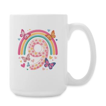 Regenbogen Schmetterling 9. Geburtstag Mädchen - Große Tasse 440 ml - Weiß - Rechts