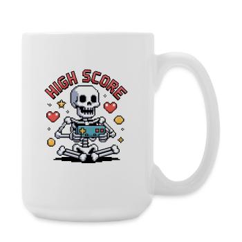 Halloween Skelett Gamer Pixel Videospiele - Große Tasse 440 ml - Weiß - Rechts