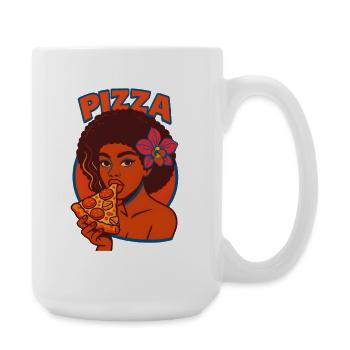 Afro Woman with Pizza and Flower Illustration - Large Mug 440 ml - white - Right