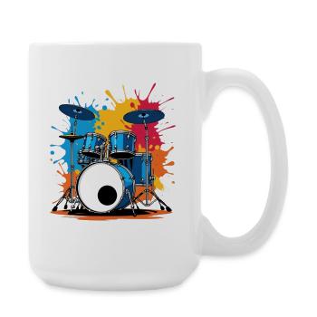 Colorful drum print with color explosions - Large Mug 440 ml - white - Right