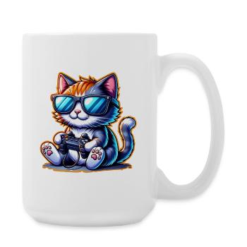 Katze Gaming Gamer - Große Tasse 440 ml - Weiß - Rechts