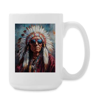 Indian chief with sunglasses - Large Mug 440 ml - white - Right