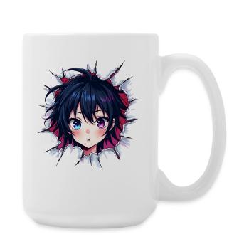 Fille d’anime avec des yeux changeants de couleur - Grande tasse 440 ml - blanc - Droite