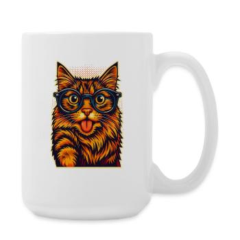 Vibrant Cat Illustration with Glasses, Love Cats  - Large Mug 440 ml - white - Right