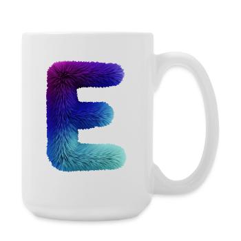 Buchstabe E Fell-Effekt | Farbverlauf Purpur Blau  - Große Tasse 440 ml - Weiß - Rechts